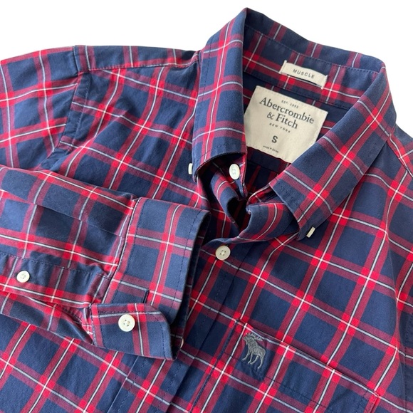 Abercrombie & Fitch Mens Y2K Muscle Thick Plaid Button Front Preppy Shirt, S - Picture 1 of 9